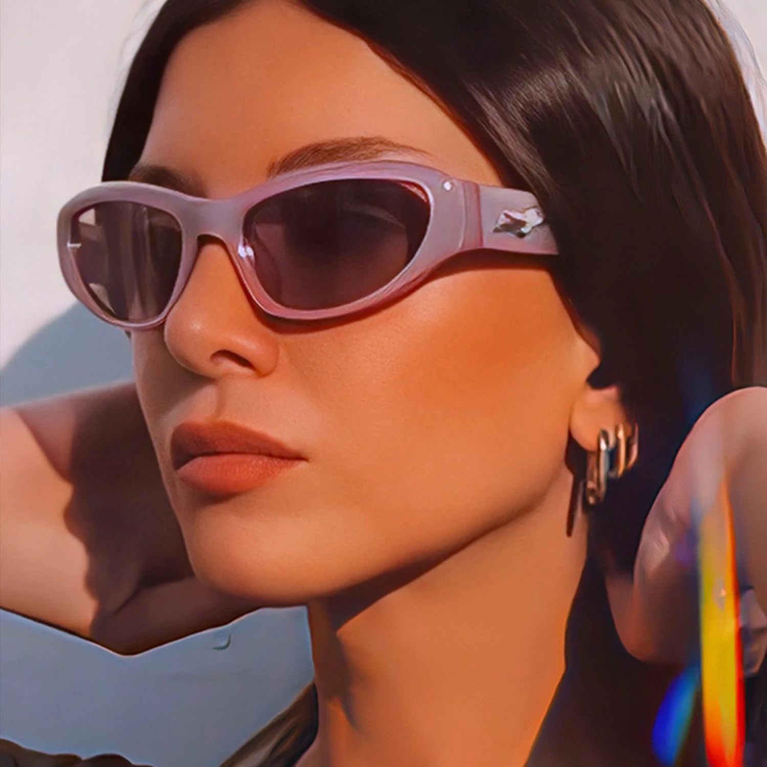 

Y2K Driving Goggle Glasses Women Men Vintage Shades Eyewear Sun Protection Sunglasses Cat Eyes Sunglasses With Star Logo UV400