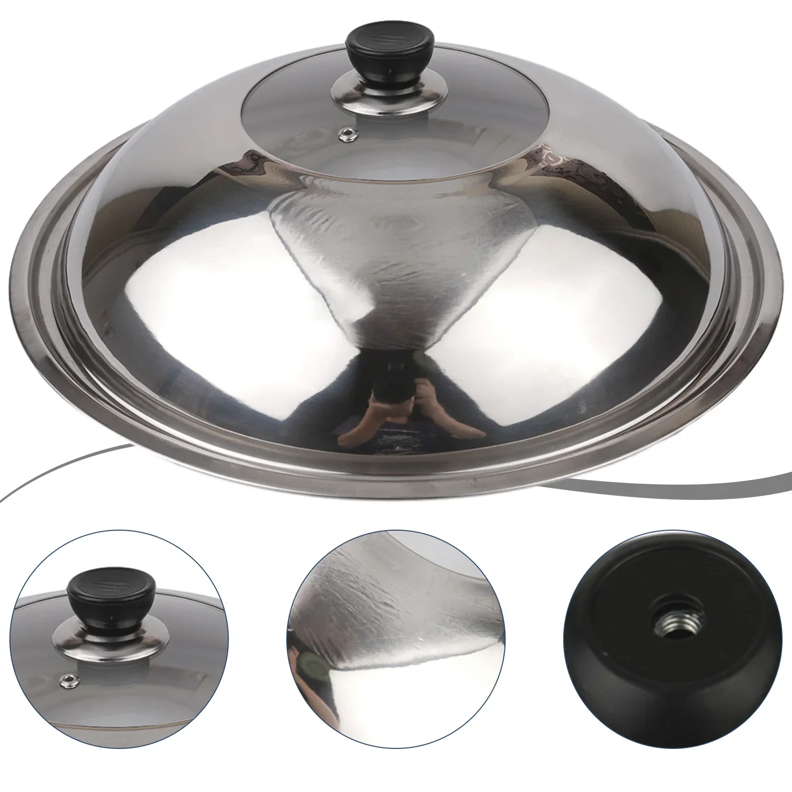 Saucepan Wok Frying Lid Cooking Utensils Pot Cover Wok Lids Stainless Steel 40cm / 15.7" Glass Construction Pot Cover