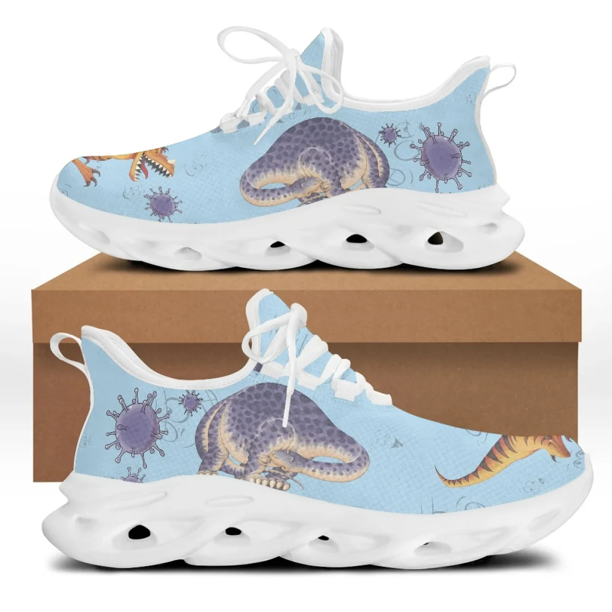YikeluoWomen's Shoes Cartoon Dinosaur Pattern Print Mesh Swing Sneakers Soft Sole Women Running Shoes Nursing Walking Shoes