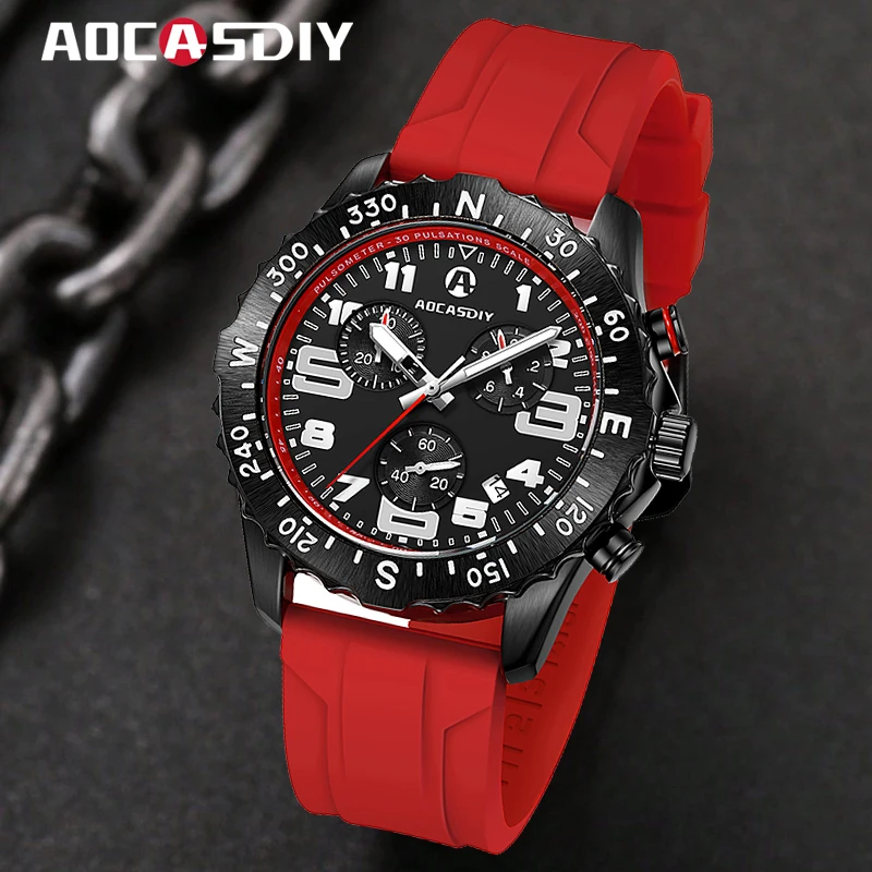 Orologio con movimento al quarzo svizzero, quadrante rosso, cronografo a sei lancette e funzione data - Cina Orologio e all'ingrosso orologi prezzo