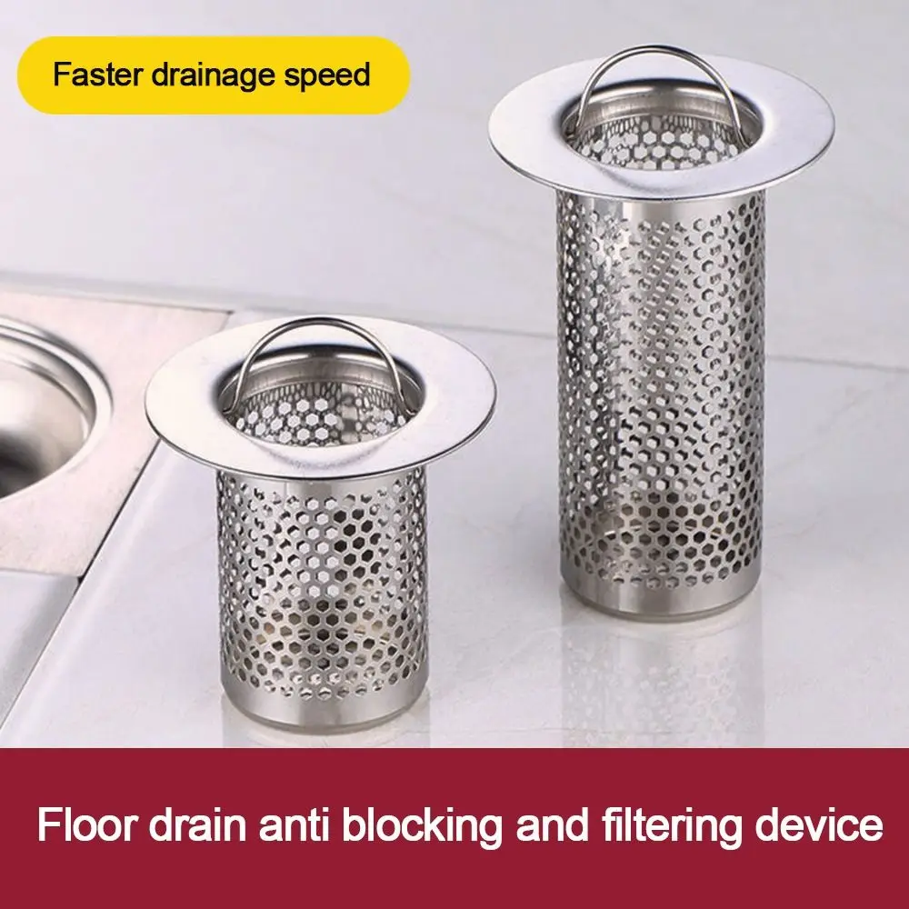 Anti-Clogging Floor Drain Filter Mesh Anti-Pest Stainless Steel Food Hair Stopper Waste Drainer With Handle Shower Leak Net