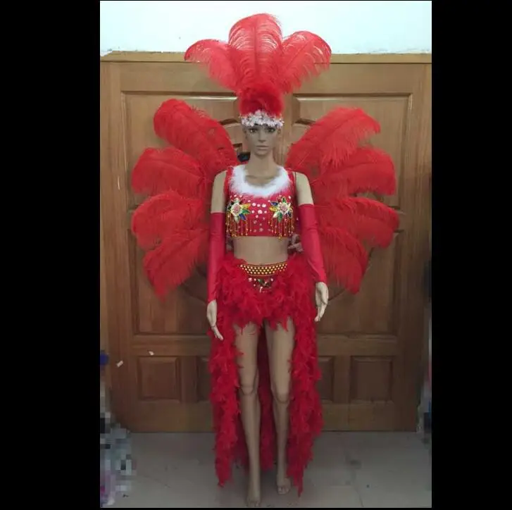 

Red Feather Headdress Samba Dance Feather Suit