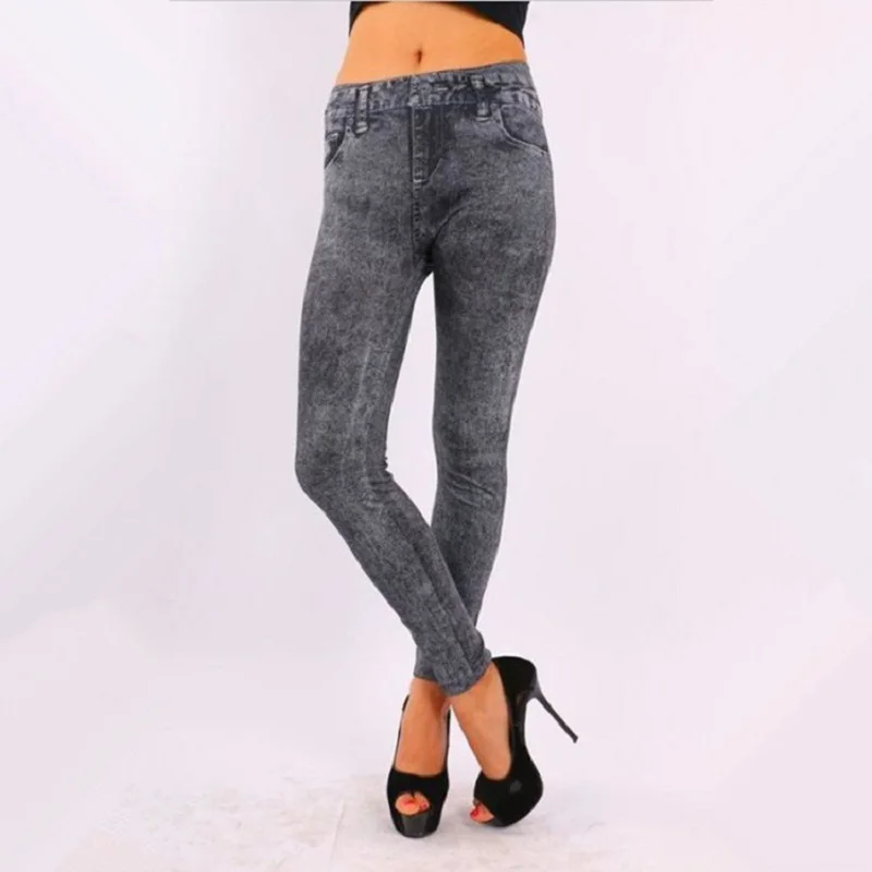Summer Thin Skinny Leggings Faux Denim Jeans Women Long Pencil Pants With Pocket Slim Blue Black Fitness Leggins Sale Items