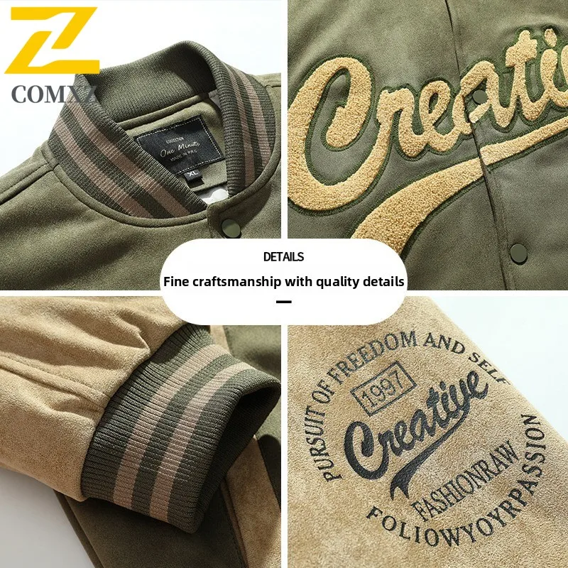 Men's Baseball Stand Collar Cotton Jacket Winter Japanese Style  Streetwear Coat Windproof Water-Resistant ThickenedOuterwear