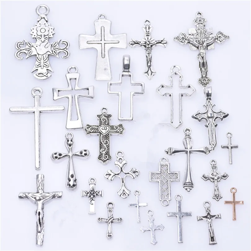 Random Mix 20PCS Cross Alloy Charm Antique Tibetan Silver Religion Faith  Pendants DIY Craft Amulet Necklace Accessories Bulk - AliExpress