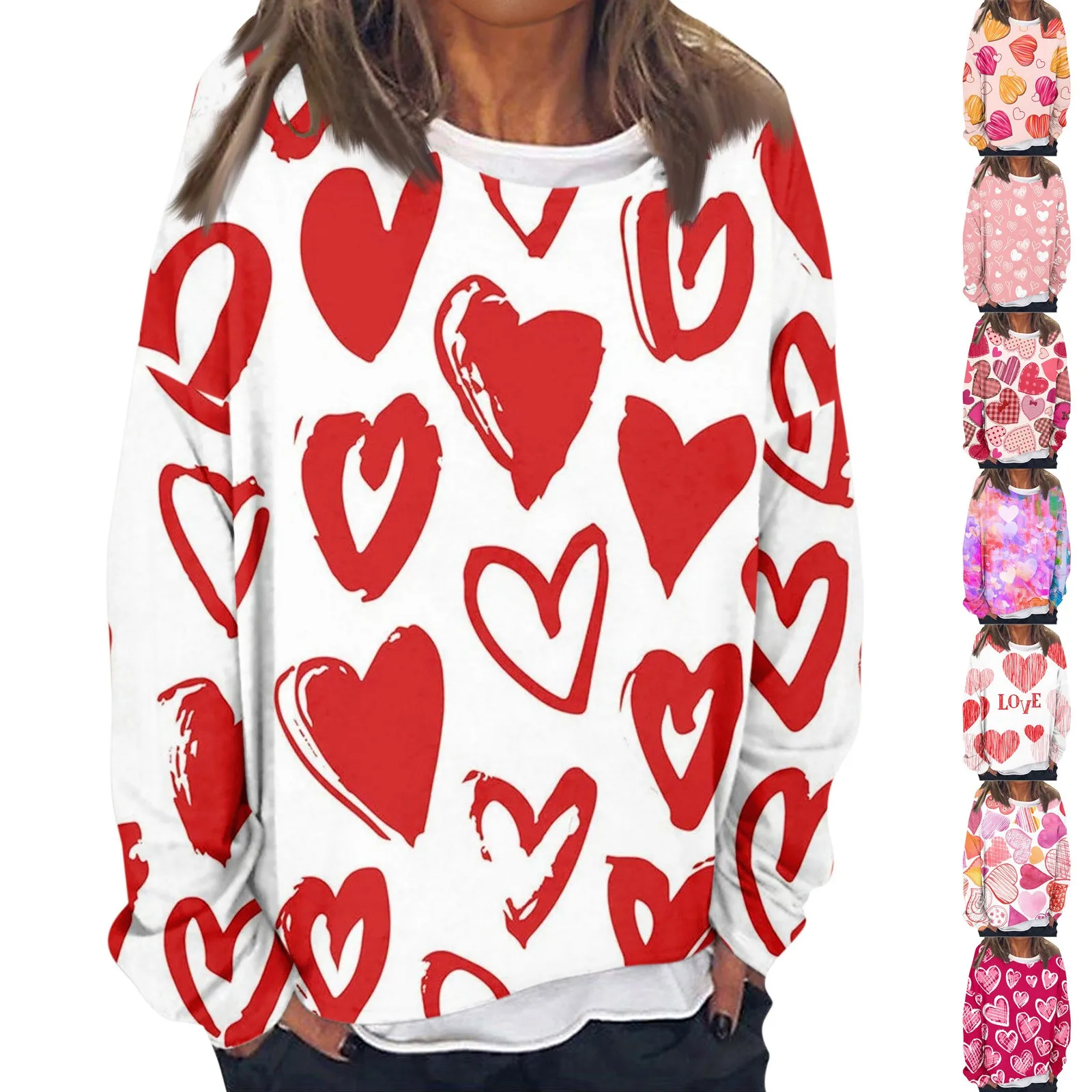 

Women's Fashionable Long Sleeved Top Valentine's Day Love Printed Round Neck Hoodie Youthful Versatile Hoodies ropa mujer