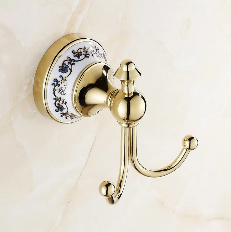 

Gold Solid Brass Coat Hook Ceramic Towel Hanging Bathroom Clothes Wall Hook Wall Hanger Bathroom Accessories Lba250