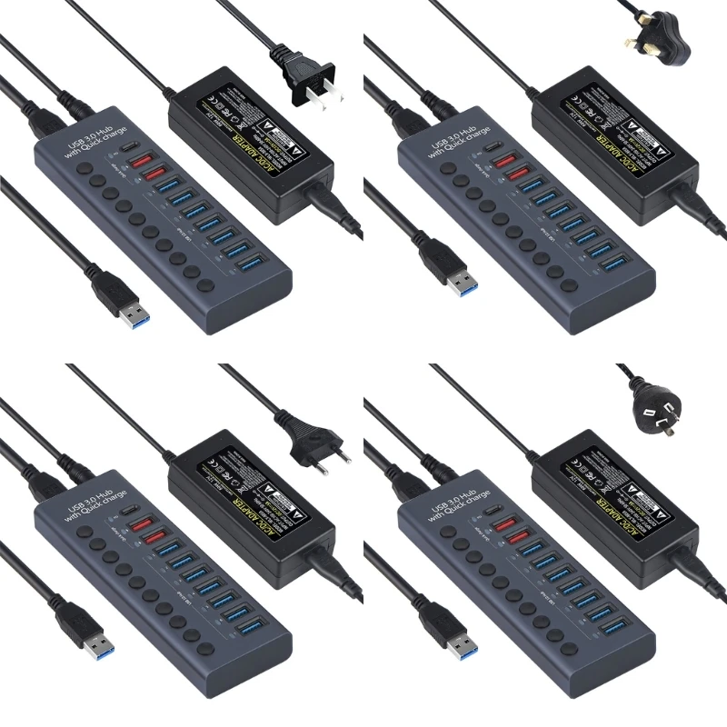 

Алюминиевый разветвитель концентратора USB расширитель USB на 10 портов с переключателем включения/выключения и адаптером 5