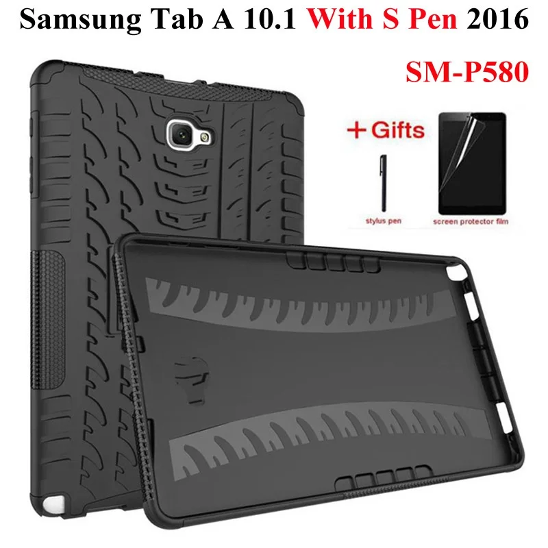 

Армированный силиконовый чехол из поликарбоната с откидной подставкой для Samsung Galaxy Tab A A6 10. 0 Φ P580 с S-Pen, противоударный жесткий чехол-накладка + ручка + пленка