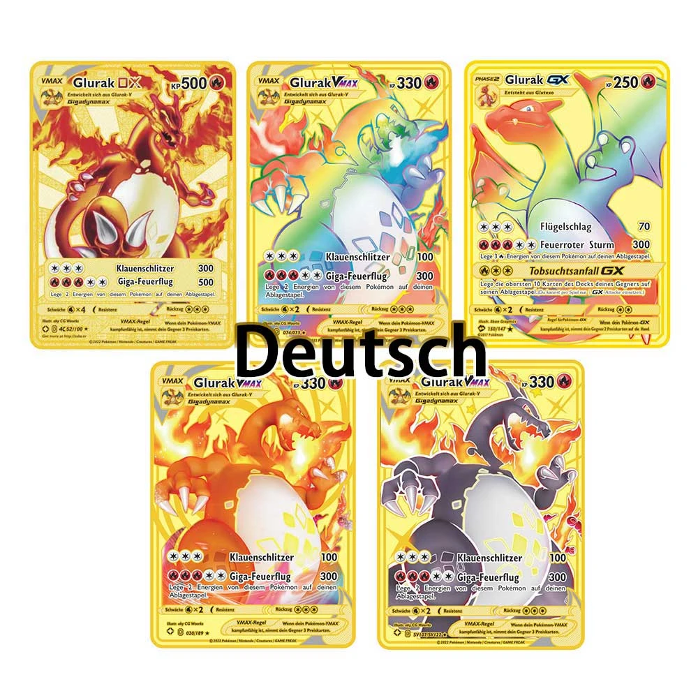 Steel Pokemon Cards In German Golden Metal Charizard Vmax Dx Gx Rainbow Card  Kids Collection Birthday Gift Playing Cards Game - Game Collection Cards -  AliExpress