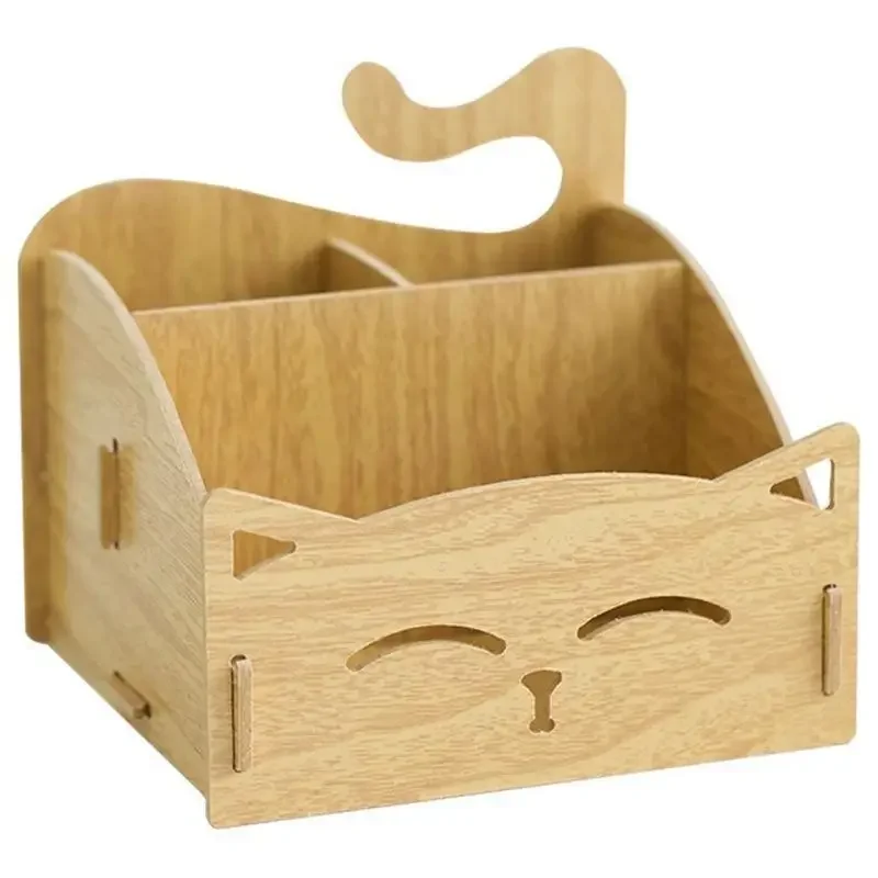 DIY Wooden Assemble Cute Cat Pen Pencil Holder Cosmetic Desk Organizer for Home Office pen holder,stationery organizer