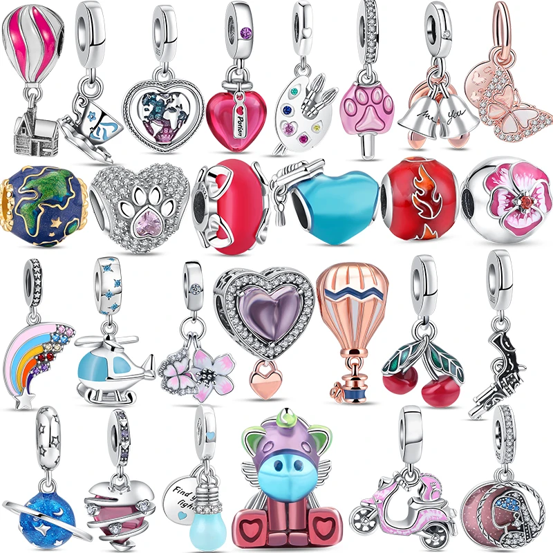 

New 925 Silver Charm Dangle Unicorn Cup Paw Bell Butterfly Graduation Heart Fit Original Pandora Bracelet Beads Diy Jewelry Gift