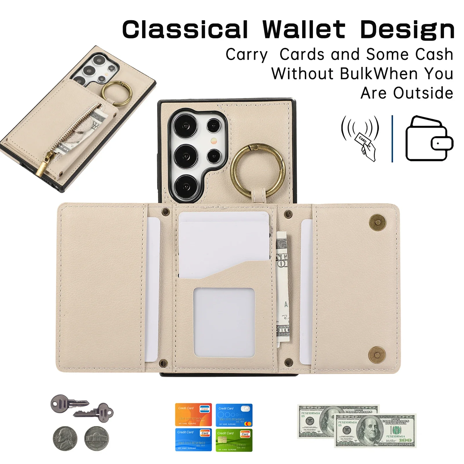 Stylish Leather Crossbody Wallet Case with Card Holder and Zipper Closure