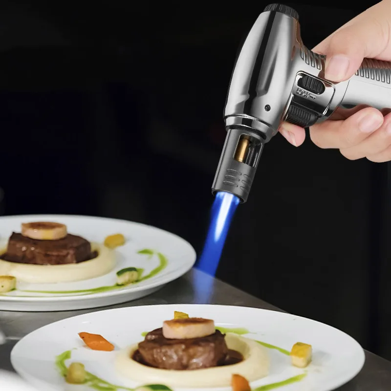 Creative Metal Turbo Gas Jet Lighter Torch Windproof Welding Gun Blue Flame Butane Cigar Smoking Lighter Kitchen Camping BBQ