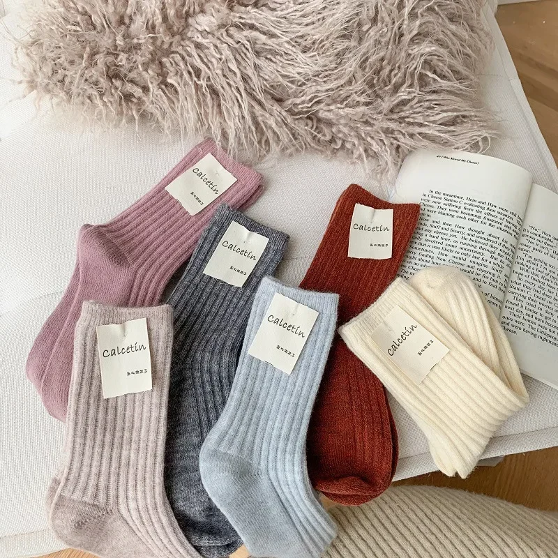 

New Winter Thicker Cashmere Wool Women Socks Casual japanese fashion Solid Color Long Sock Girls Thermal Warm Crew Sock