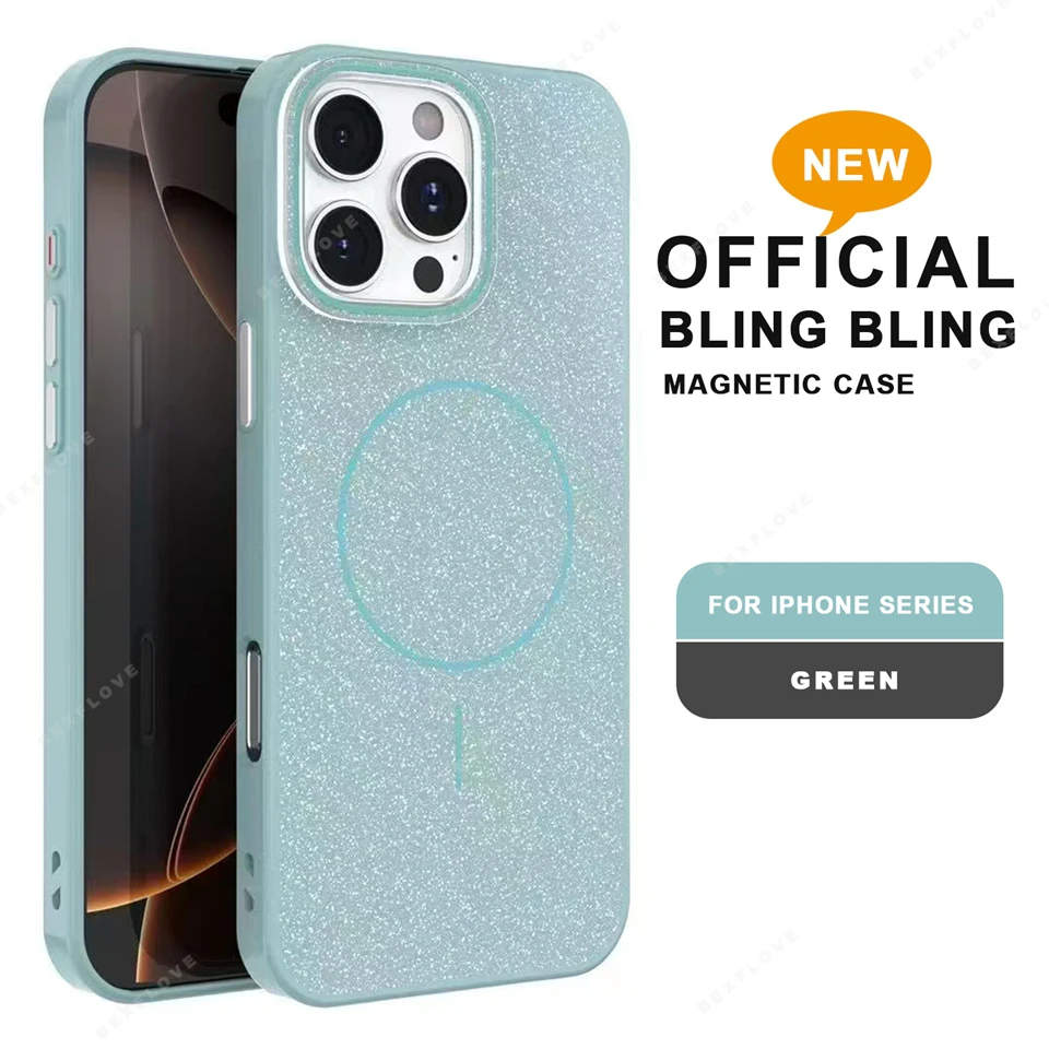 Luxury Magnetic Glitter Phone Case with Wireless Charging & Shockproof Protection