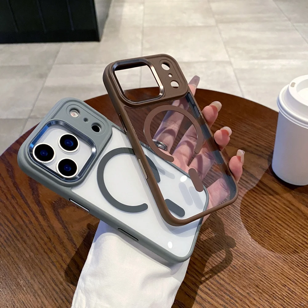 Transparent Armor Case For Iphone 16 15 14 13 Pro Max Plus 17 Air Magnetic Acrylic Metal Lens Shockproof Cover_voghion.com