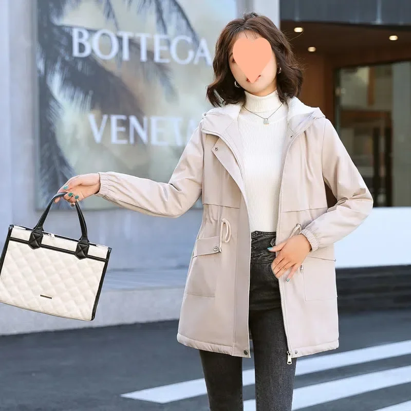 New Thickened Heavy Work Fleece Lined Mid Length Jacket Coat Lamb Fur Winter Cotton Clothes Zipper Button Original Method