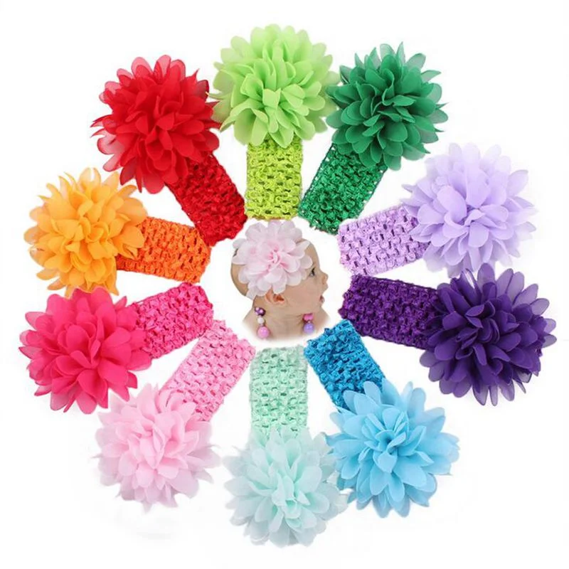

Baby Girls Headband Toddlers Kids Infants Crochet Weave Hairband Chiffon Flowers Headbands Children Hair Accessories