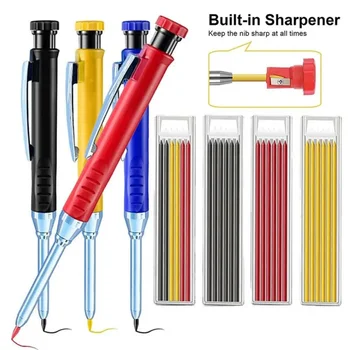 Temperamatite incorporato da 2,8 mm Matita da carpentiere solida Matita meccanica a testa lunga Strumento multifunzionale per marcatura di fori profondi per la lavorazione del legno