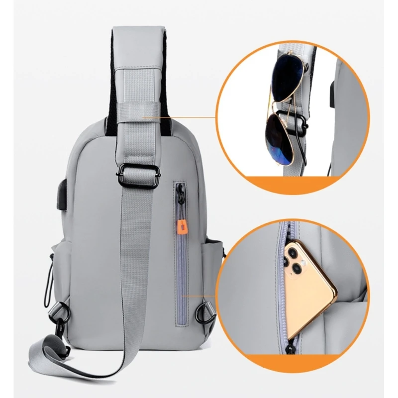 Sling Bags for Men,Waterproof Lightweight Slim Crossbody Shoulder Sling  Backpack Mini Messenger Bag Chest Bag One Strap Backpack with USB Charging