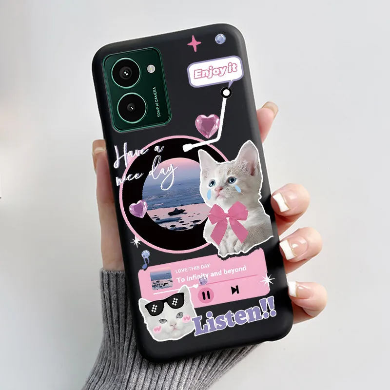 Aesthetic Cute Cat Astronaut Black Matte Soft TPU Shockproof Phone Case