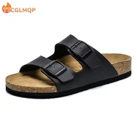2023 Summer Cork Sandals Men's Flock Faux Suede Mule Clogs Slippers Brown Classic Buckle Cork Slides Slippers For Men Slippers - Image 6