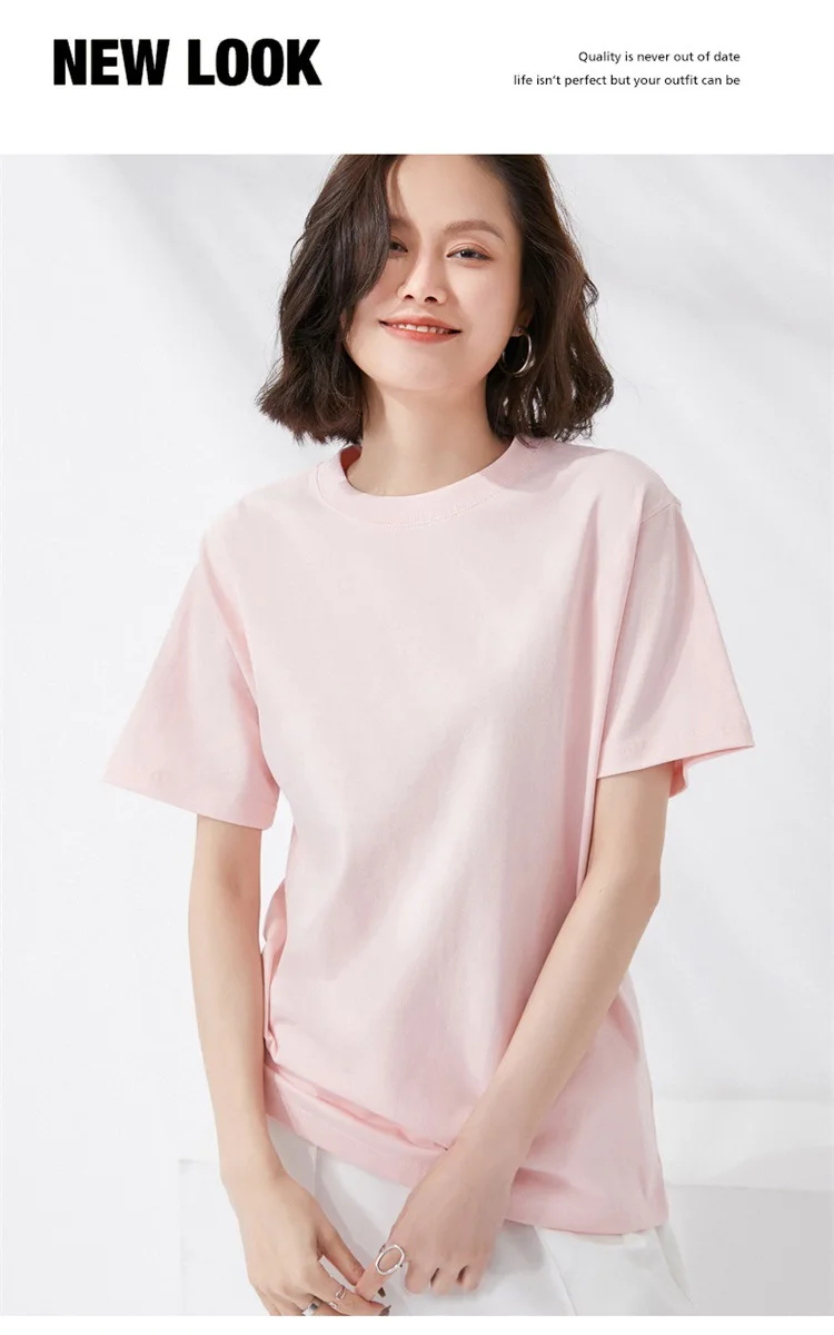 Women T-shirts 2024 Summer Tops Solid Short Sleeve Loose O-neck 100% Cotton Casual Ladies Shirts Harajuku Korean Woman Tshirts