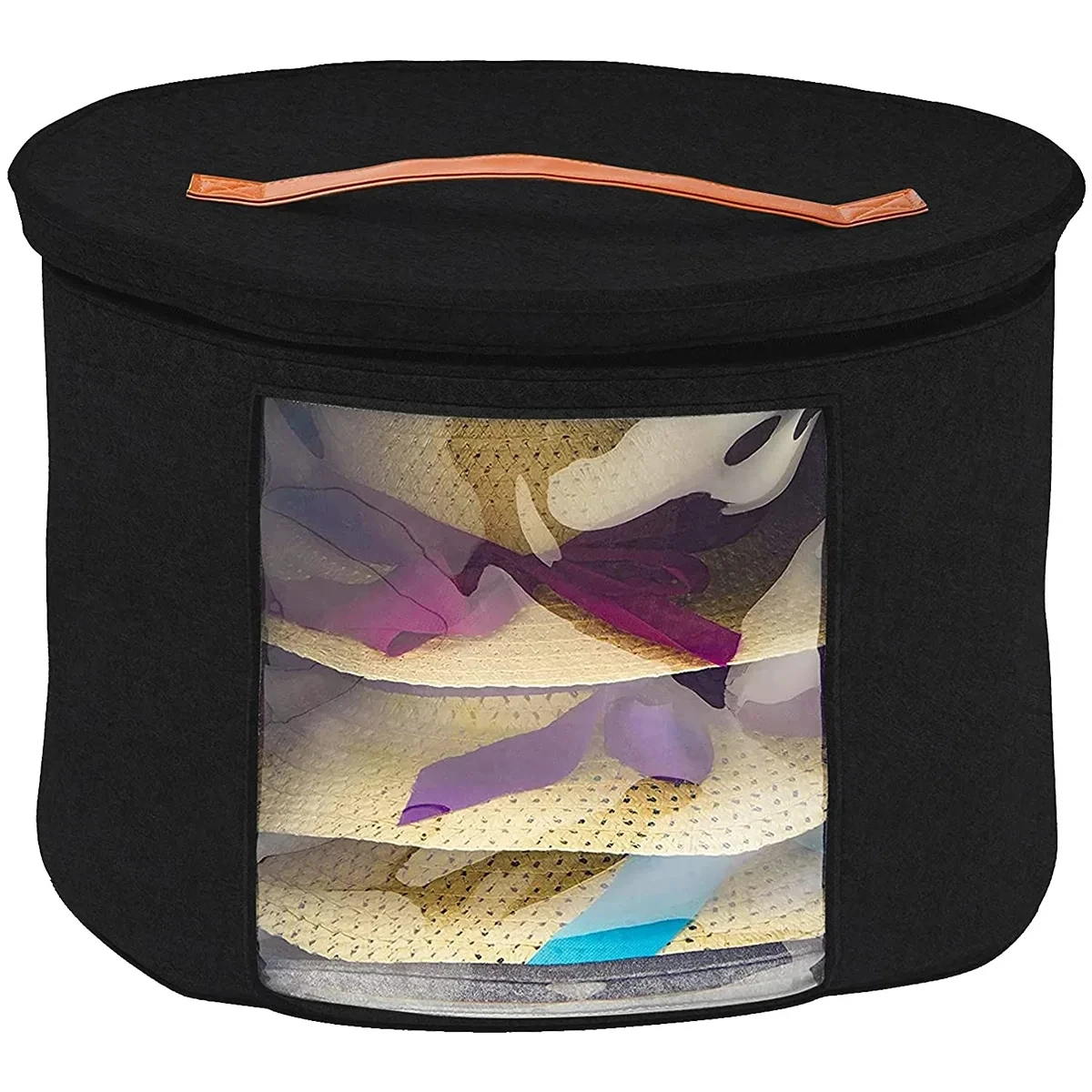 thumbnail image 1 of Caja de almacenamiento de sombreros, portátil, para ropa, bufandas, juguetes para niños, estuche de almacenamiento a prueba de polvo, correa de hombro ajustable, caja de sombreros plegable emergente, 1 of 5