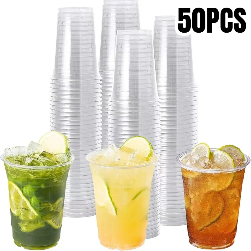 12/16/20OZ Disposable Transparent Plastic Cup Flat Lid Drinking Cup for Parties Birthdays Weddings Camping Kitchen Utensils