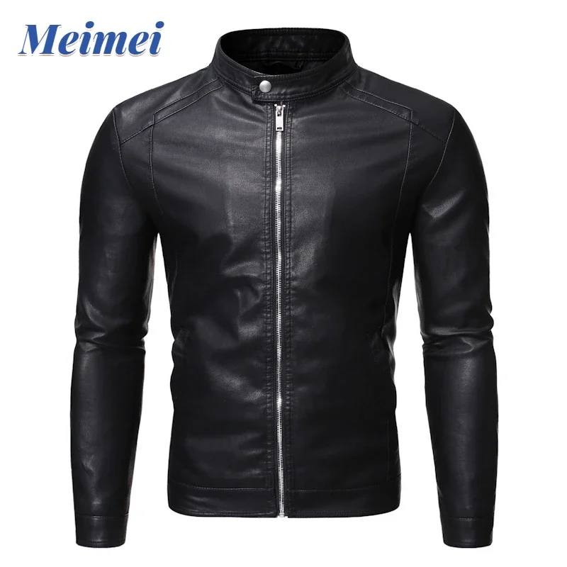 

Casual Cool Style Leather Men's Jacket Autumn and Winter Plus Velvet Motorcycle Male Coat Retro Trend Zipper Jacket for Men