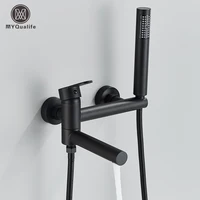 Black Bathtub Faucet Wall Mounted Waterfall Bath Shower System Embedded In Wall Tub Water Tap Shower Mixer Faucet 1