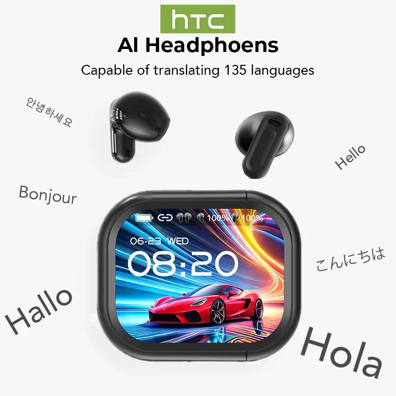 HTC NE20】Bluetooth Earphones AI Translator Earbuds OWS LCD