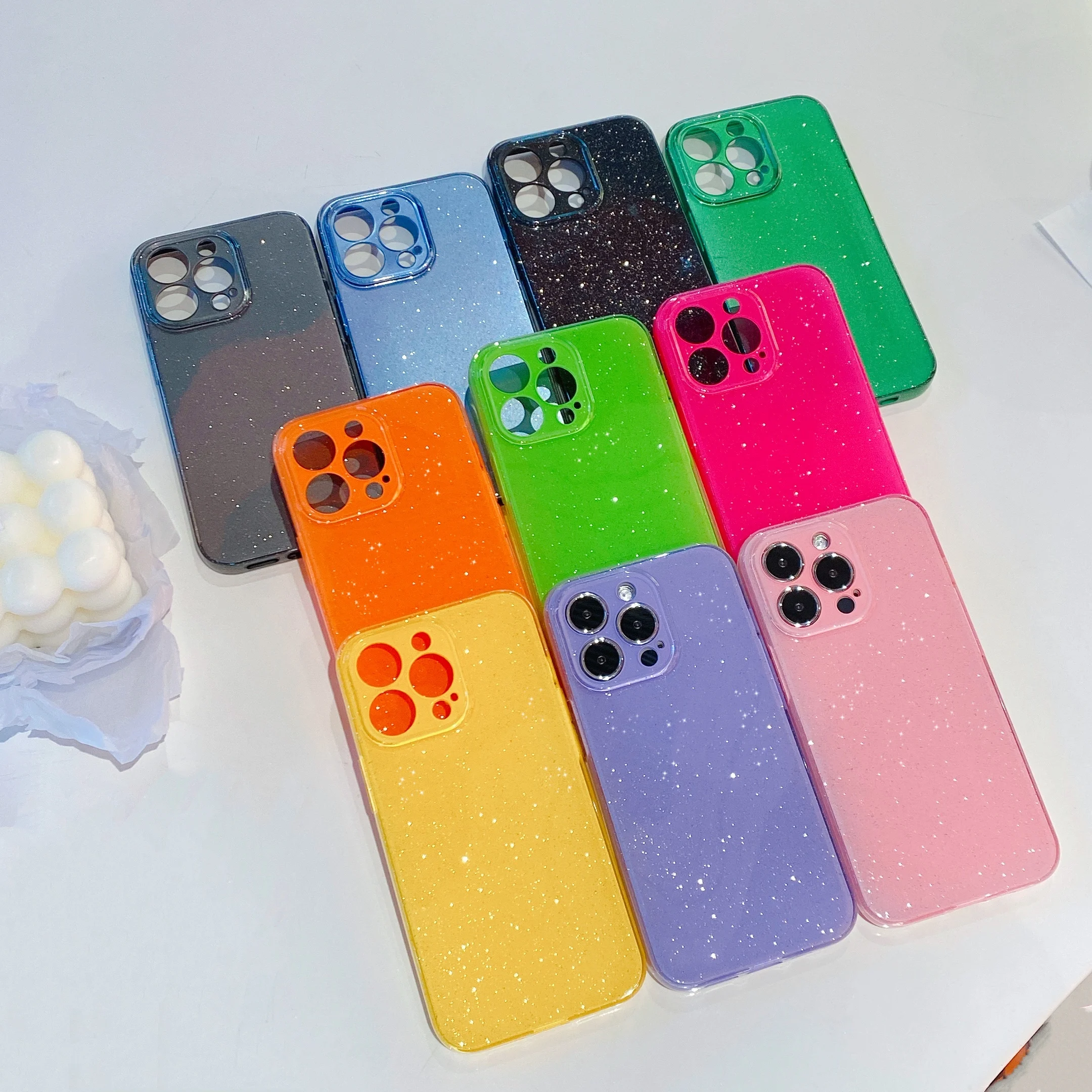 Bling Glitter Neon Color Shockproof Silicone Phone Case with Fluorescent Design
