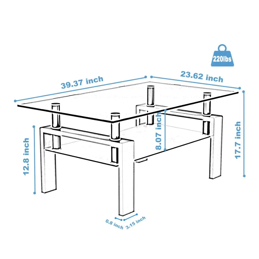 Rectangle Black Glass Coffee Table Clear Coffee Table Modern Side Center Tables for Living Room Living Room Furniture 6