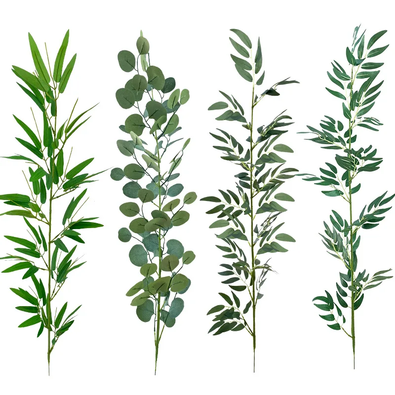 

LuanQI 2022 New 100cm Artificial Plant Eucalyptus Leaf Long Bamboo Leaf Strips Willow Bouquet Fake Leaves Plants Wreath