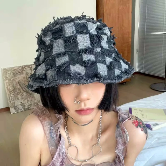 New Star Bucket Hats for Women Plaid Spring and Summer Sunshade