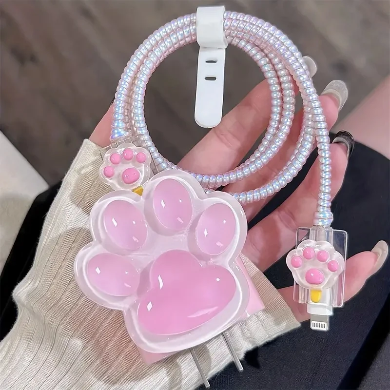 3D Cat Paw Design Charger Cable Protector For IPhone 15 14 13 12 18W 20W cable protector cable wire protector charger protective cover charger protector charger protective case phone adapter protector