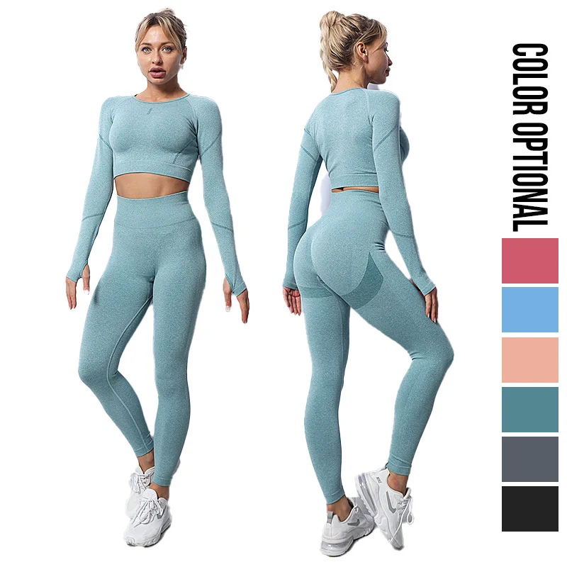 Ensemble de vêtements de fitness 2 pièces pour femme, haut court à manches  longues et leggings taille haute, vêtements de sport, ensemble de jogging,  entraînement, yogaXLrose