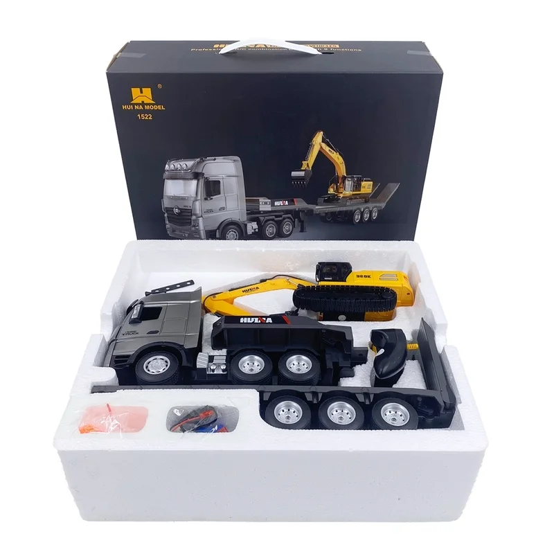 Huina 1522 1:18 Remote-Controlled Flatbed Trailer/Simulated Alloy Excavator Outdoor Toy Multifunctional Engineering Vehicle 2