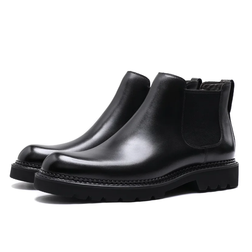 Herren Chelsea Stiefel Business formelle Lederschuhe handgemachte High-Top-Lederschuhe Retro britische kurze Stiefel Herbst und Winter – Detail 12