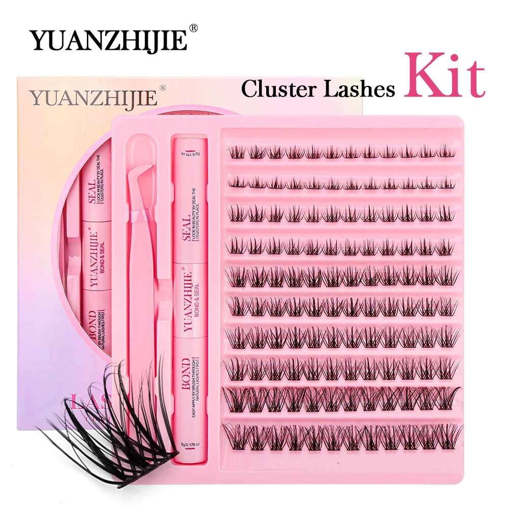 

YUANZHIJIE 10rows Segmented Eyelashes Extensions Kit 8-16mm Mix Length Clusters Lashes With Bond and Seal Individual Lashes Kit