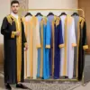 luxury Gold Embroidered Arab Traditional Long Robe Thobe Men's Formal Dress Middle East Ethnic Style Polyester Fiber