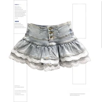Women's Blue Black Riveted Belt Denim Skirt Y2K Harajuku High Street Fashion 90s Sexy A-line Mini Skirt Summer Clothing 2026 New - Image 3