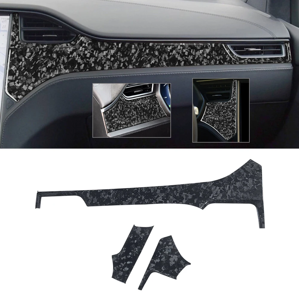 Forged Carbon Fiber Interior Trims Center Console Kits Dash Cover Door Panels For Tesla Model X 2016-2022 6