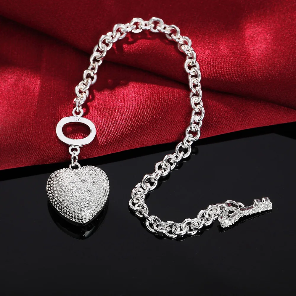 Ensemble de bijoux pendentif coeur en cristal pour femme, bracelets et collier en argent regardé 925, cadeau de fête de mariage, mode fille
