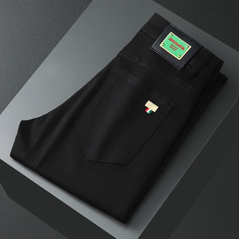 

Новинка 2024, оригинальные Роскошные корейские джинсы, Мужские Стрейчевые белые, не выцветающие прямые тонкие модные мужские повседневные брюки