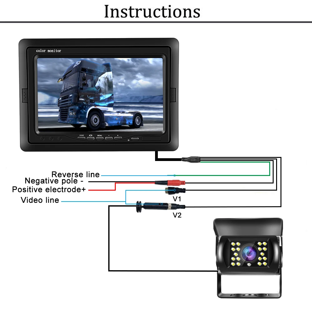 Camecho 7 인치 자동차 모니터 LCD 디스플레이 Rearview 방수 4pin IR 야간 후면보기 카메라 버스 트럭 RV 캐러밴 트레일러