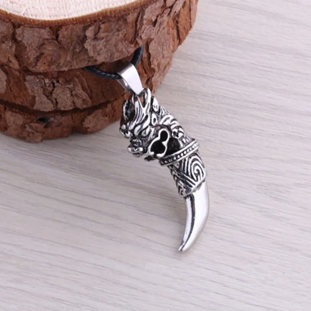 Hot Men Teeth Stainless Steel Gift Retro Shape Leather Chain Punk Necklace Totem Pendant Wolf Tooth