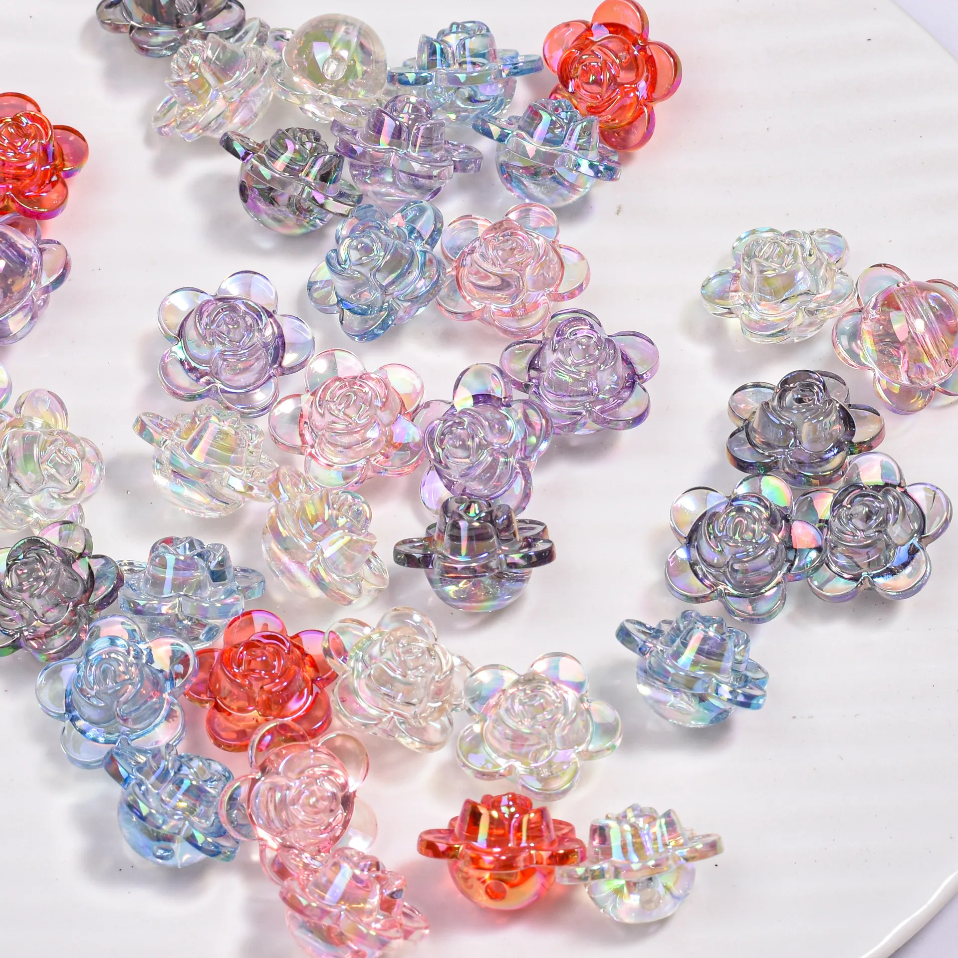 

Wholesale 200pcs 17*12mm AB Transparent Colors Acrylic Flower Jewelry Beads Fit Bracelet Necklace Earring Ornament Making